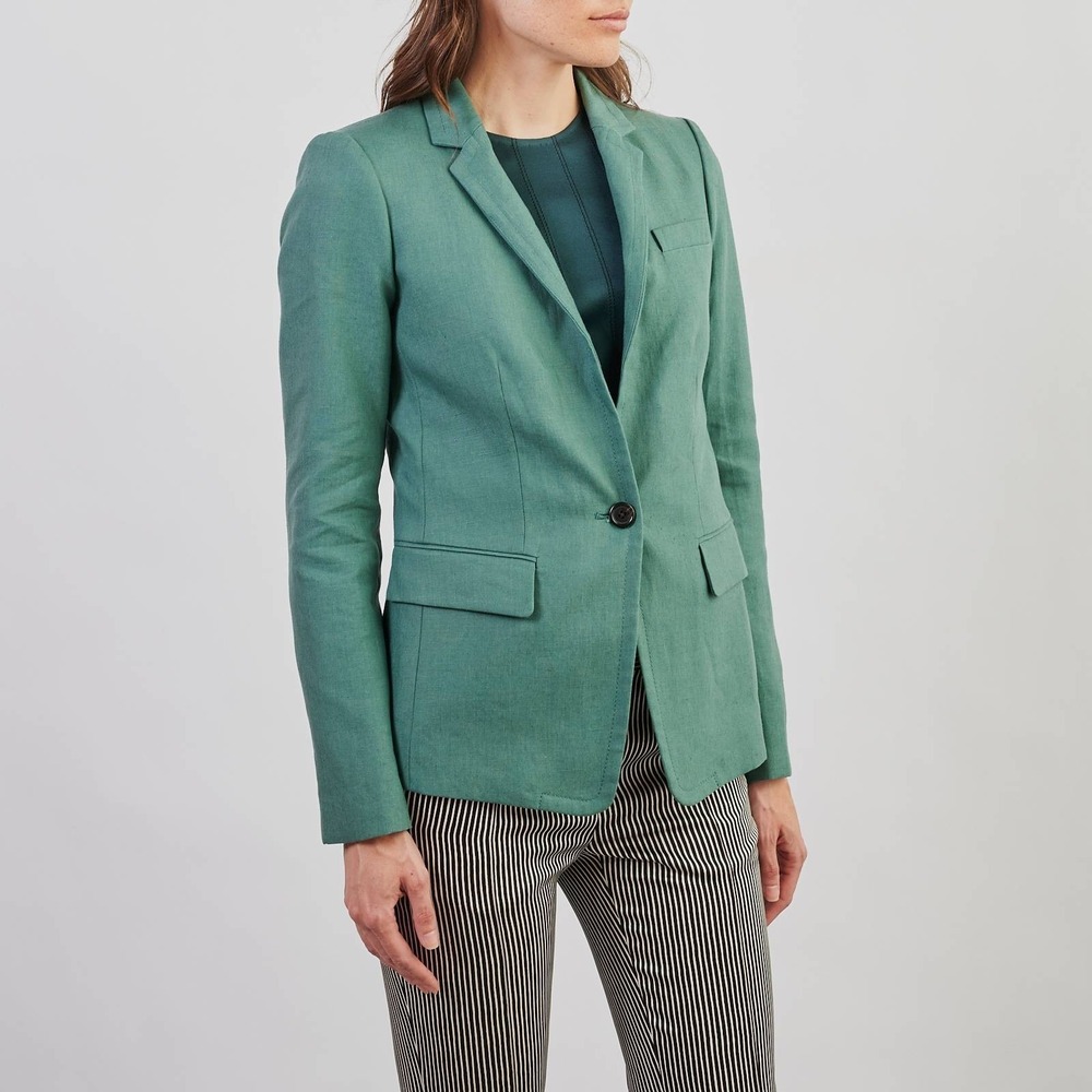 J.Crew 100% Linen Blazer Women's 2 Mint Green One Button Tailored Jacket Preppy